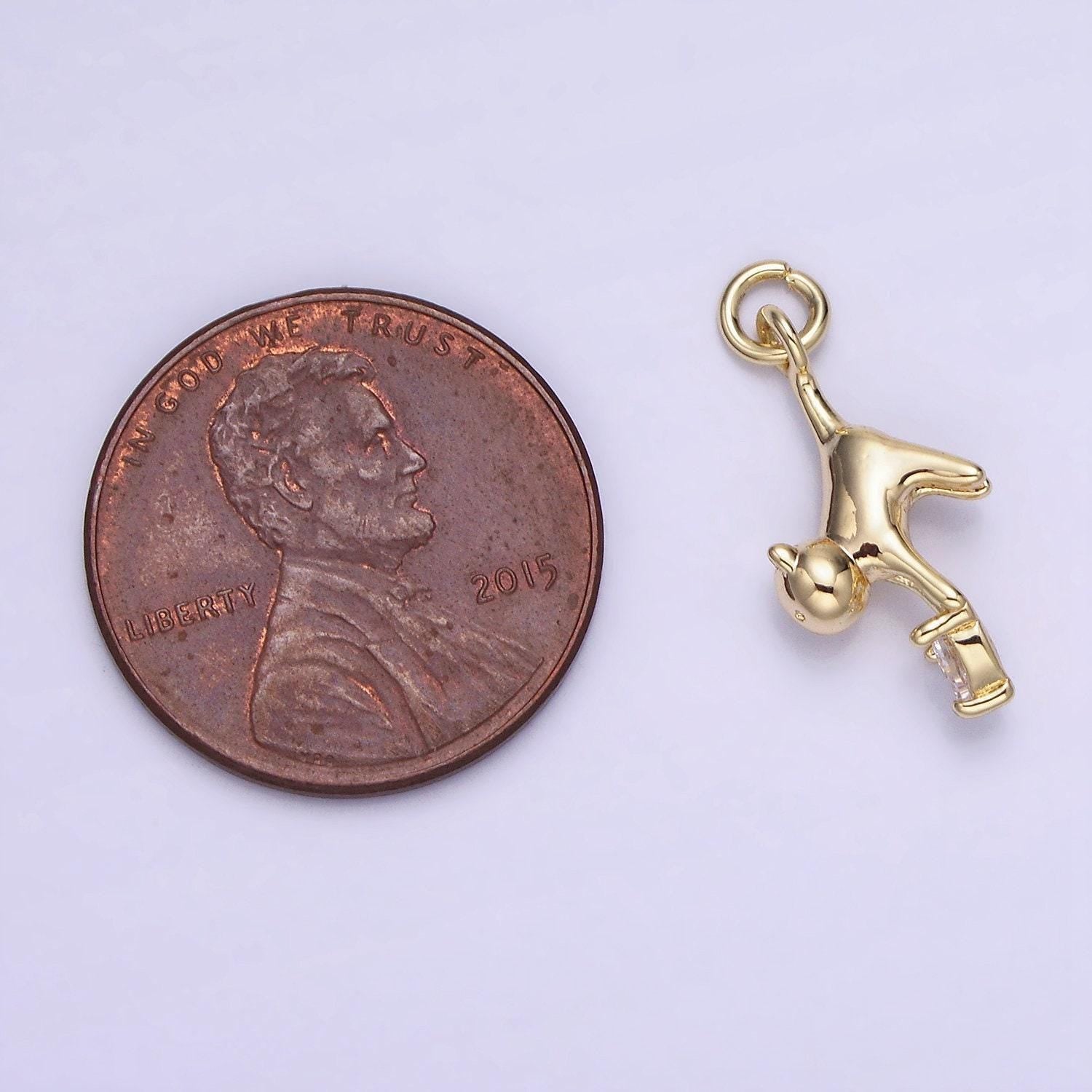 14k gold filled cat kitten drop heart cz charm | ag-744