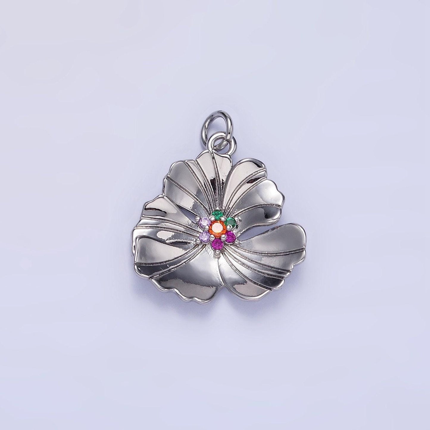 24k gold filled 20mm clear cz lined hibiscus flower tropical nature pendant | d270