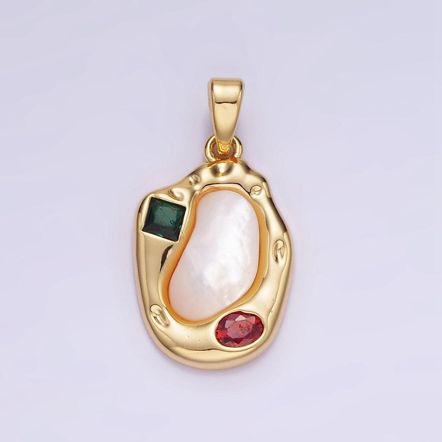 Dainty abstract charm 14k gold filled oval pear charm with colorful cz stone aa-1195