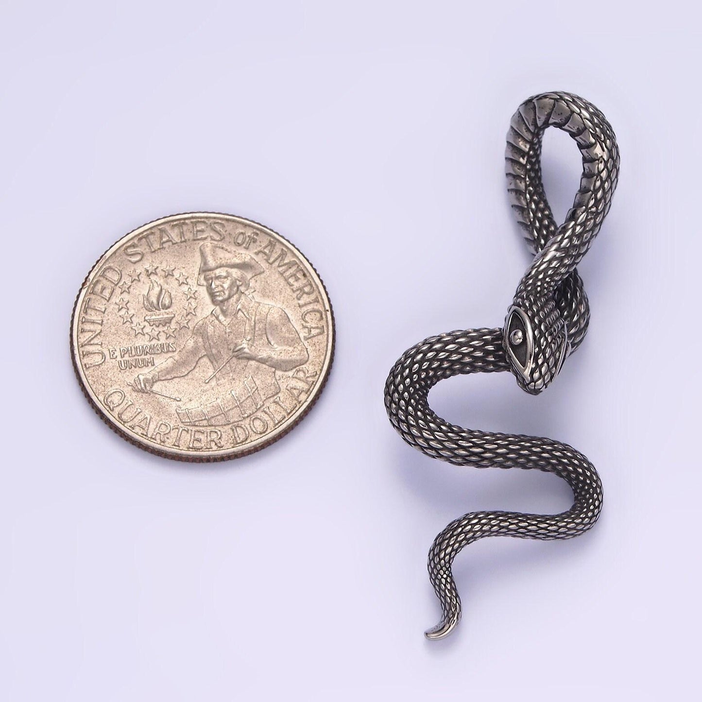 Stainless steel 53mm snake slither serpent textured pendant | p747