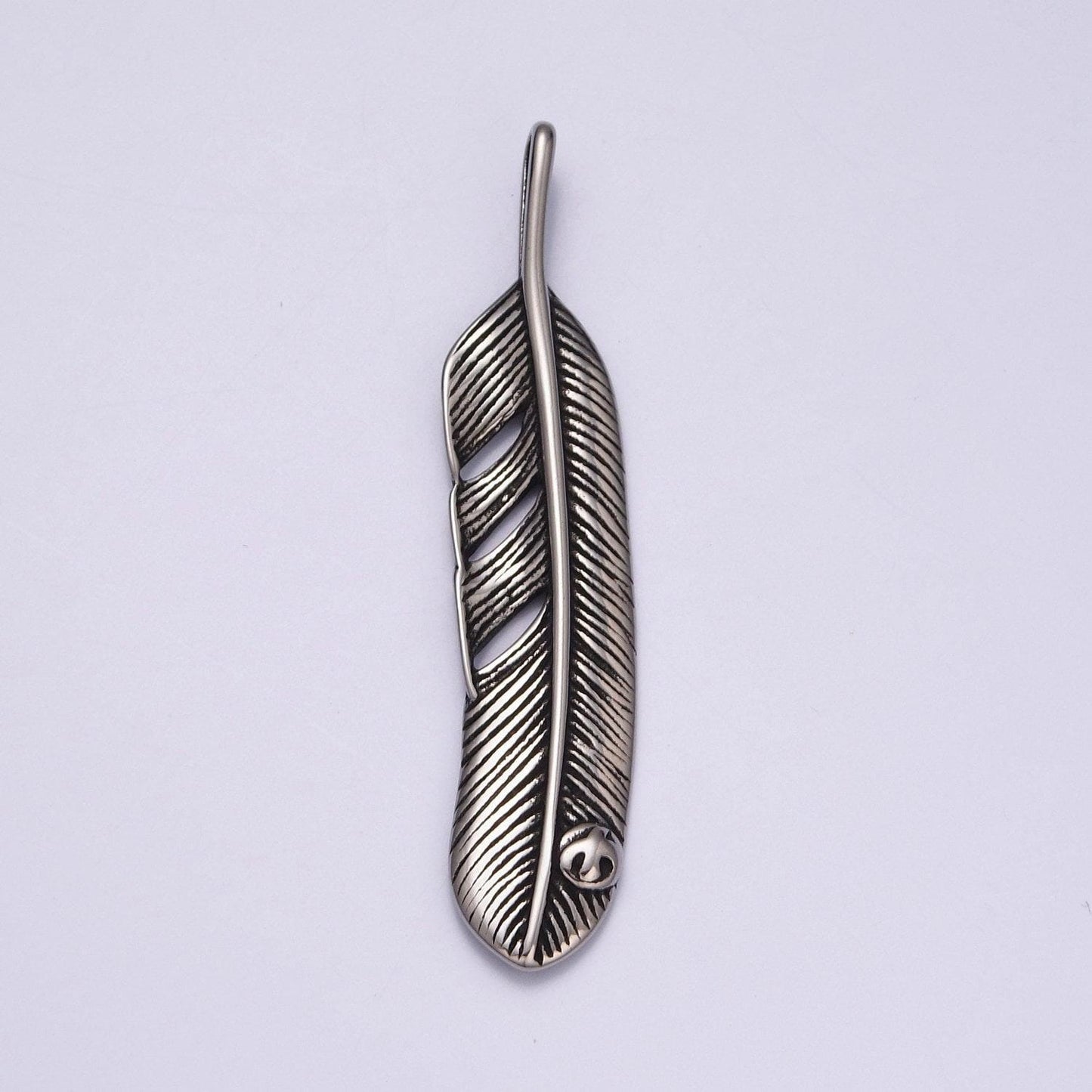 Silver black stainless steel feather pendant, parallel venation leaf charms for jewelry making | x-639