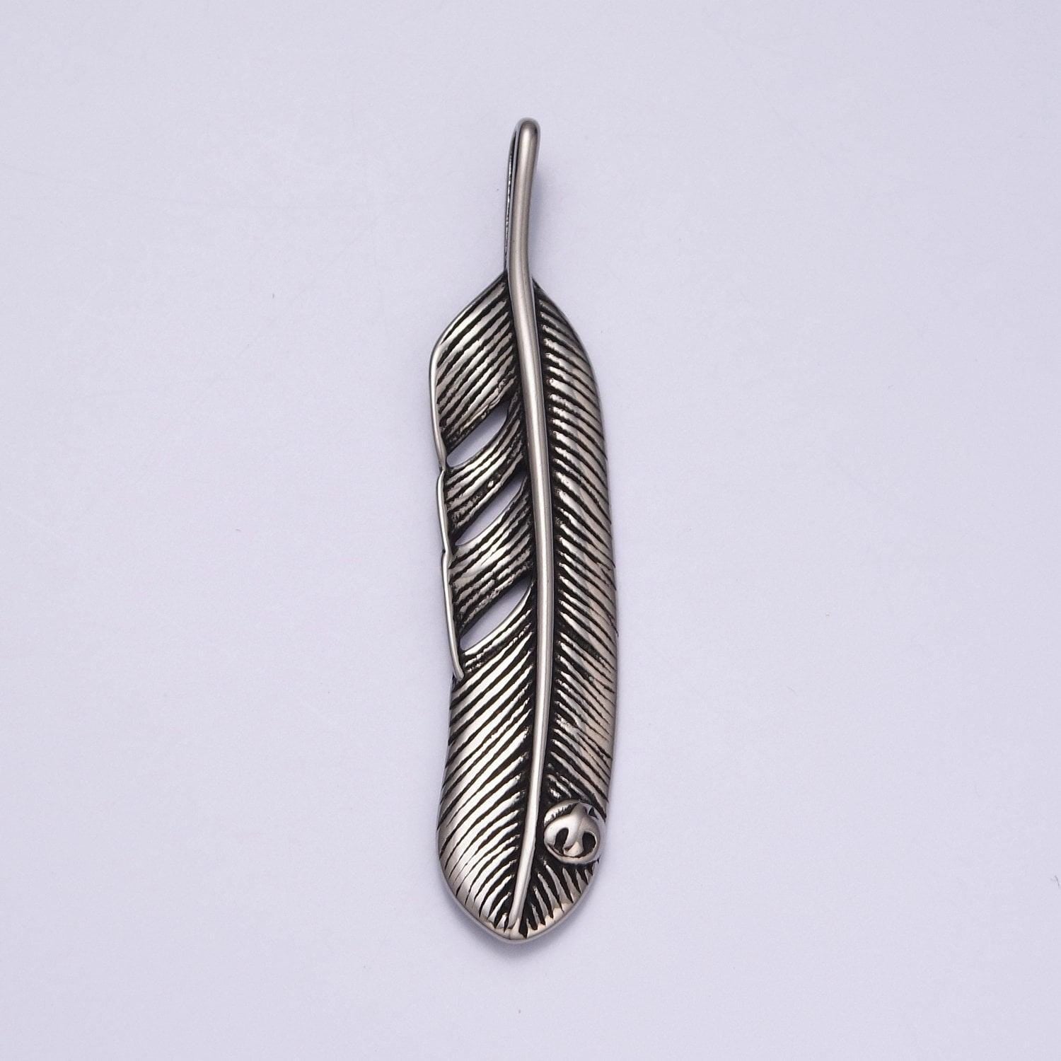 Silver black stainless steel feather pendant, parallel venation leaf charms for jewelry making | x-639