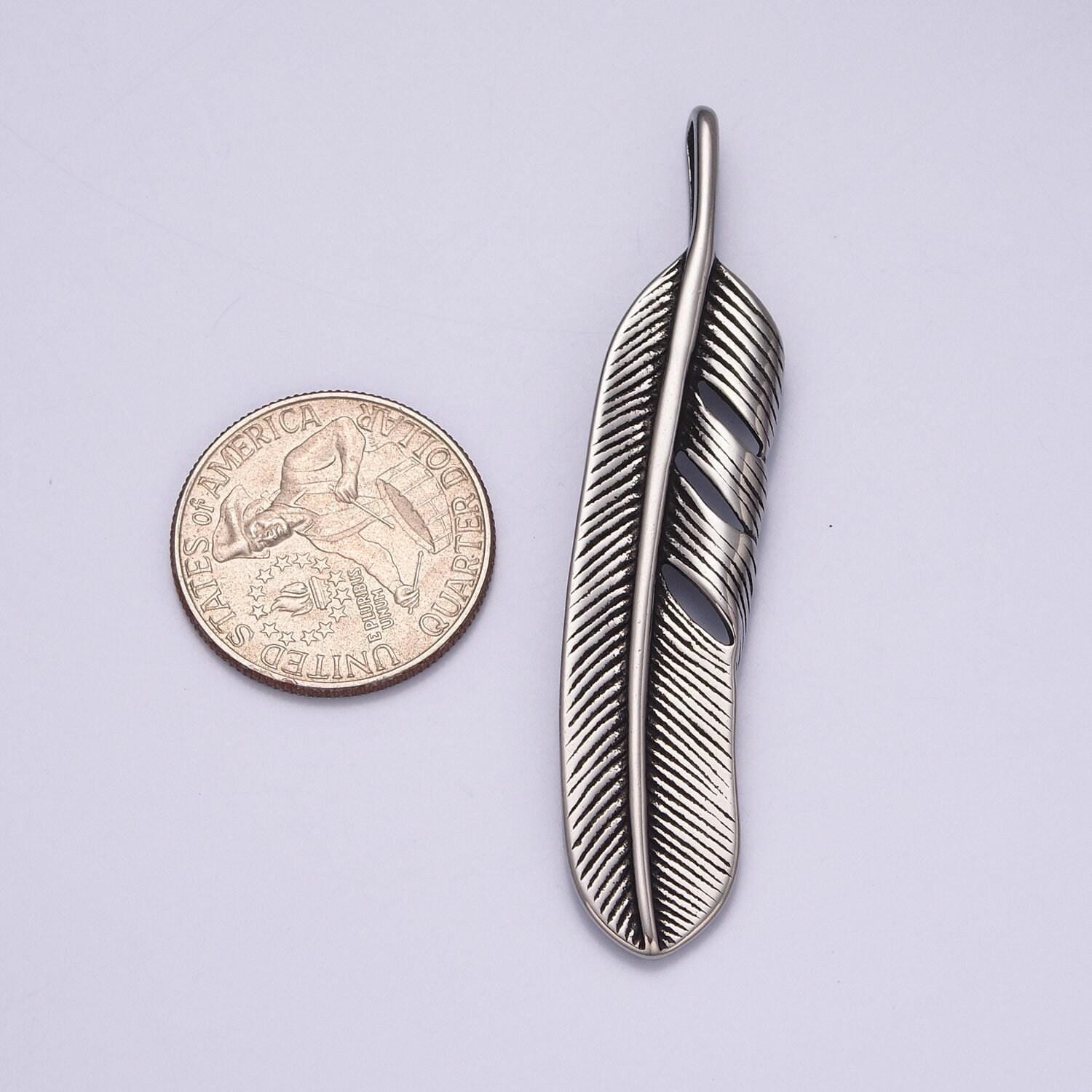 Silver black stainless steel feather pendant, parallel venation leaf charms for jewelry making | x-639