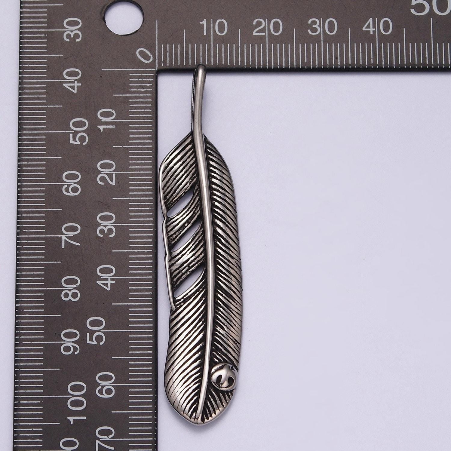 Silver black stainless steel feather pendant, parallel venation leaf charms for jewelry making | x-639