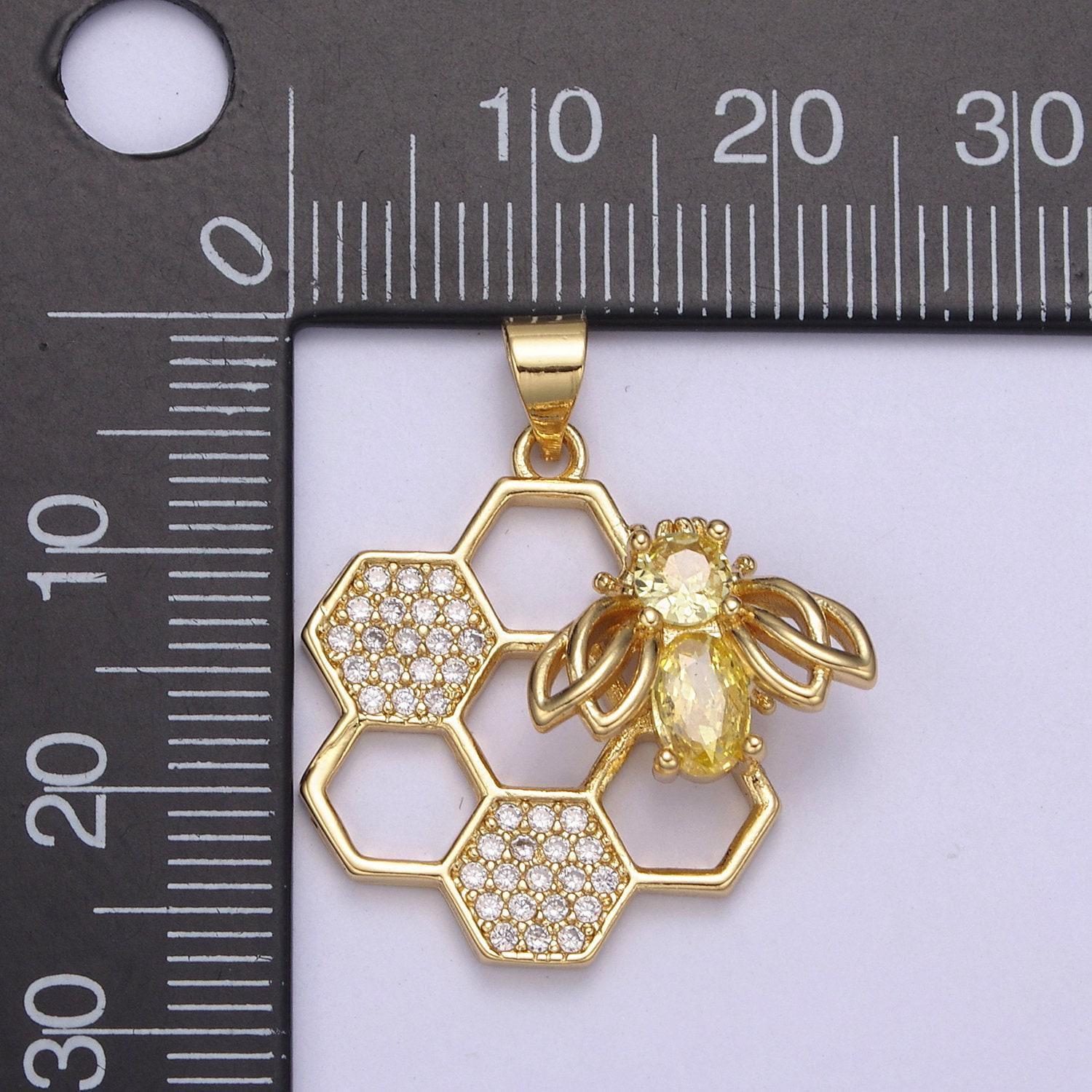 Dainty gold honey comb charm hexagon honeycomb charms queen bee charm, open bezel pendant honey comb charms for bracelet necklace component