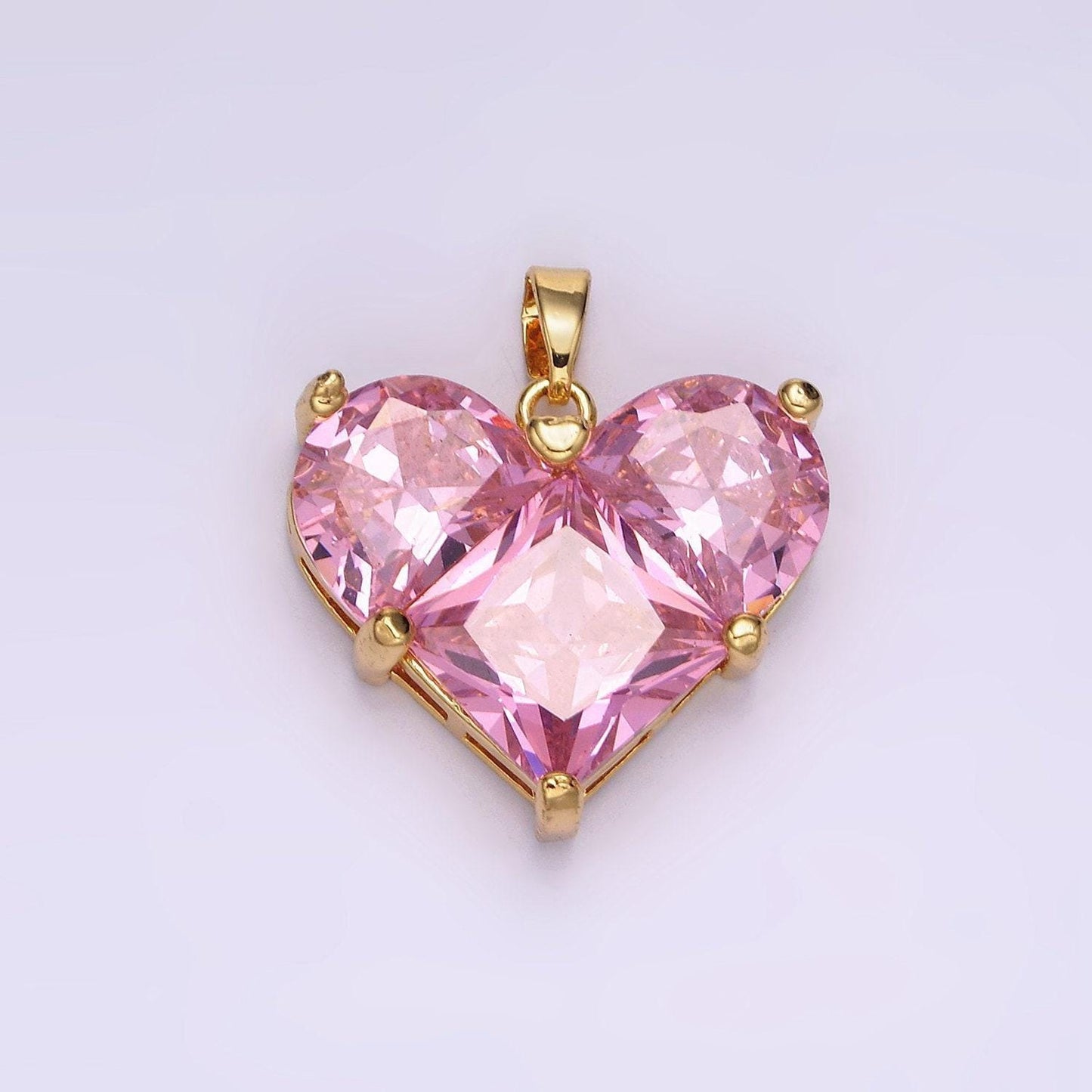 14k gold filled clear, pink pixelated pendant in gold & silver heart charm cubic faceted charm | n1809 - n1812