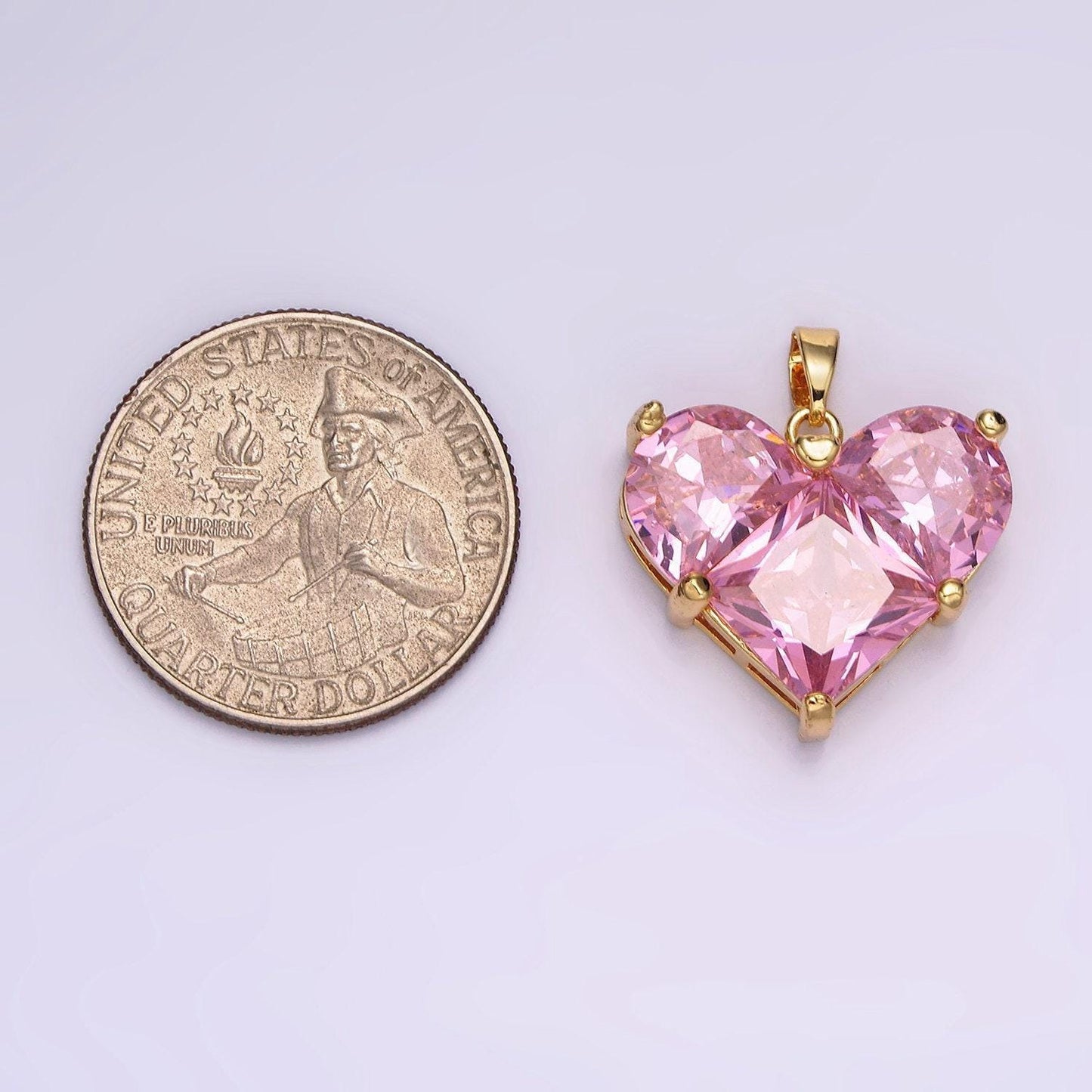 14k gold filled clear, pink pixelated pendant in gold & silver heart charm cubic faceted charm | n1809 - n1812