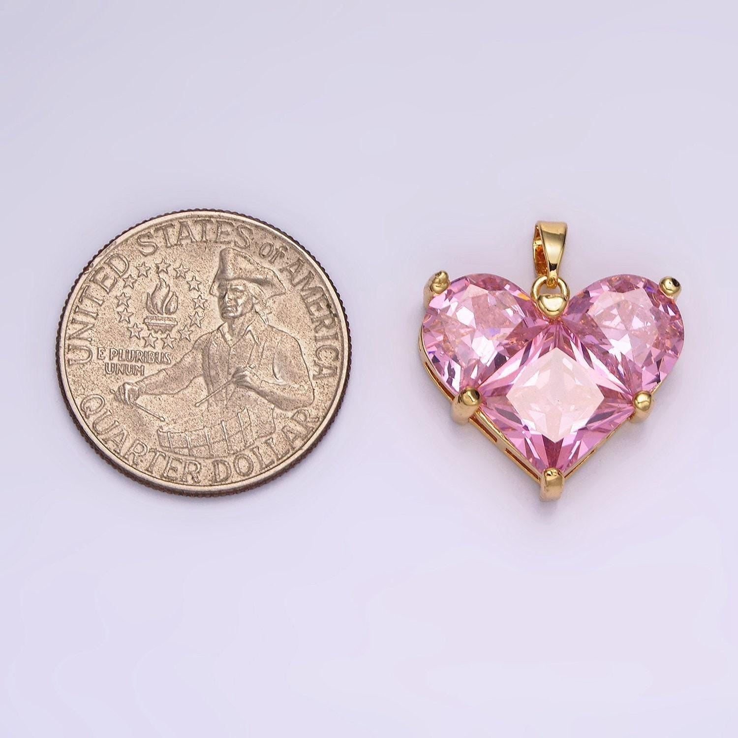 14k gold filled clear, pink pixelated pendant in gold & silver heart charm cubic faceted charm | n1809 - n1812