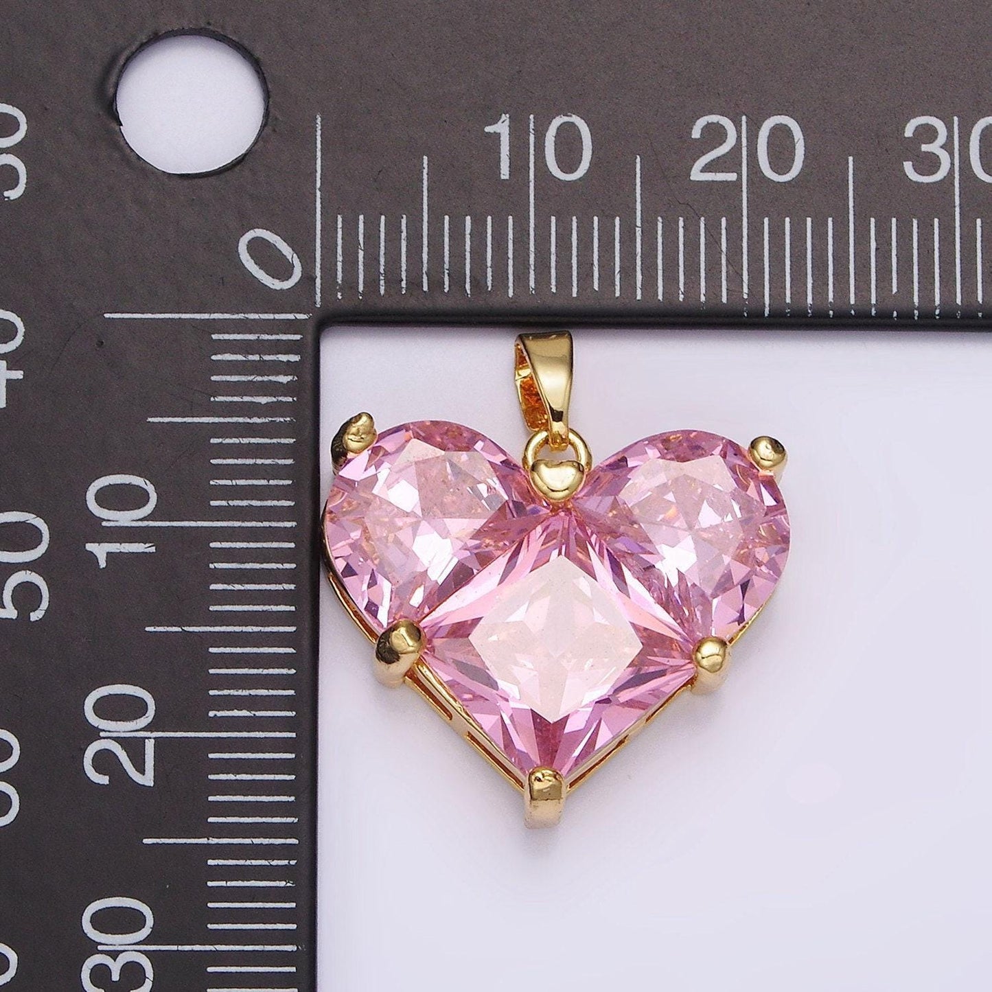 14k gold filled clear, pink pixelated pendant in gold & silver heart charm cubic faceted charm | n1809 - n1812
