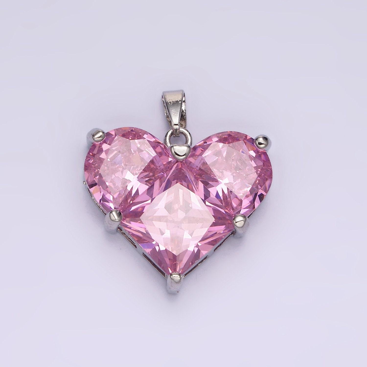 14k gold filled clear, pink pixelated pendant in gold & silver heart charm cubic faceted charm | n1809 - n1812