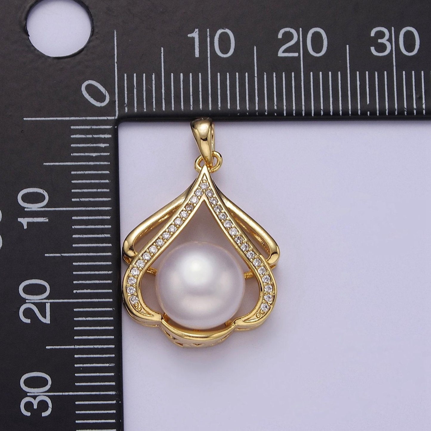 Classic gold style pearl pendant with clear cubic zirconia stone charm for minimalist jewelry dangle charm j-466