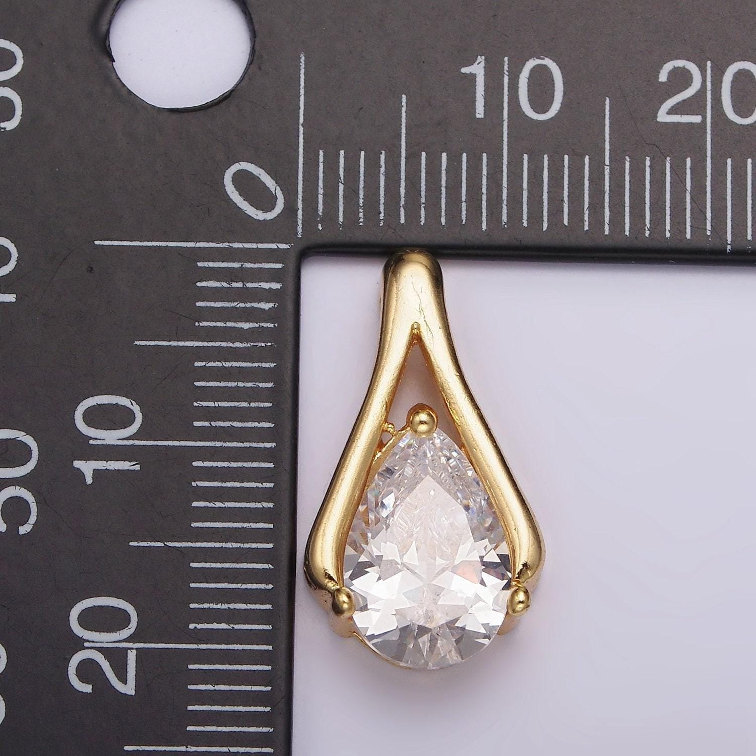 24k gold filled clear cz teardrop open curved bail pendant | n1940