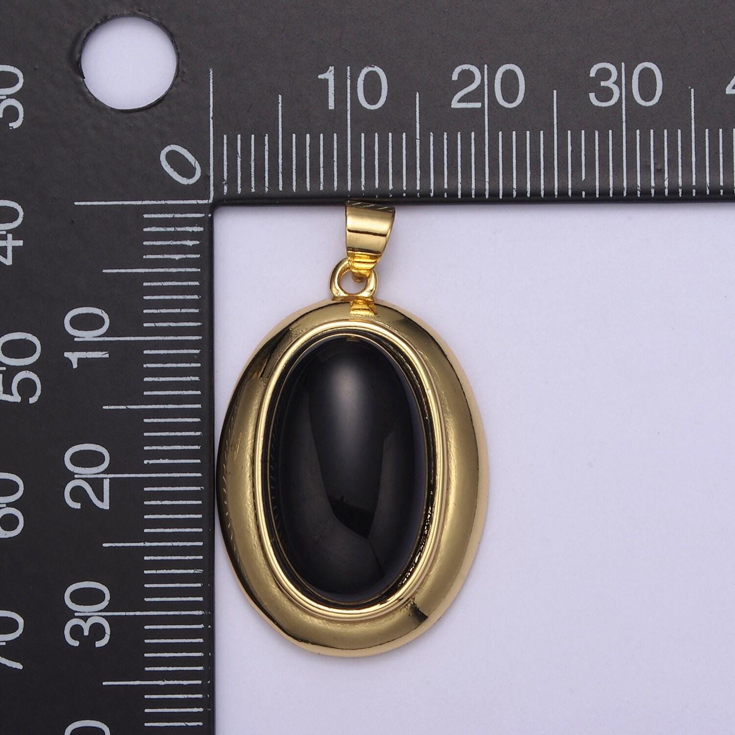 Black obsidian healing natural gemstone oval medallion pendant charm bracelet necklace jewelry finding h-619