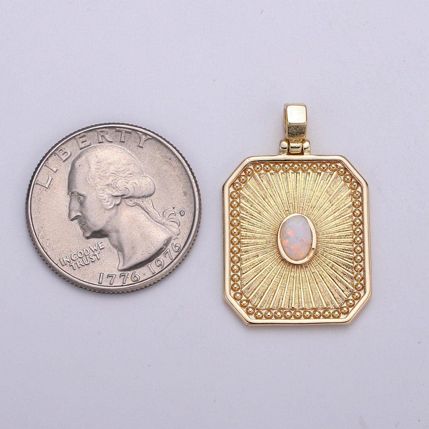 Sunburst octagon gold tag opal gold rectangle radiance size 32x20mm pendant square charm, j-263