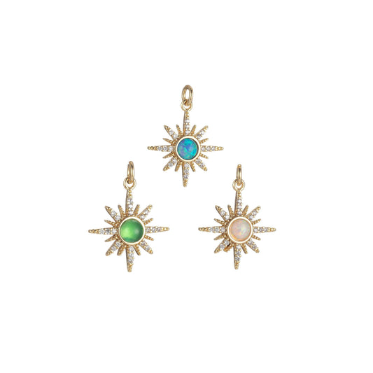 Opal star pendant, gold filled star burst charms dainty celestial jewelry making, charm for necklace bracelet earring component