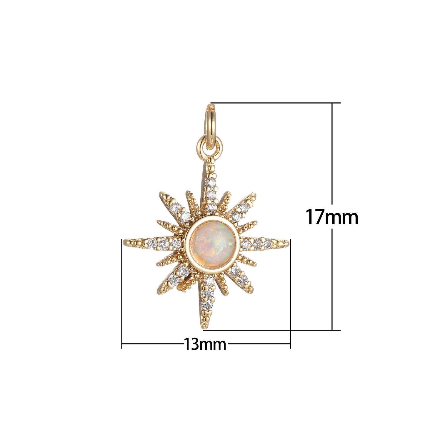 Opal star pendant, gold filled star burst charms dainty celestial jewelry making, charm for necklace bracelet earring component