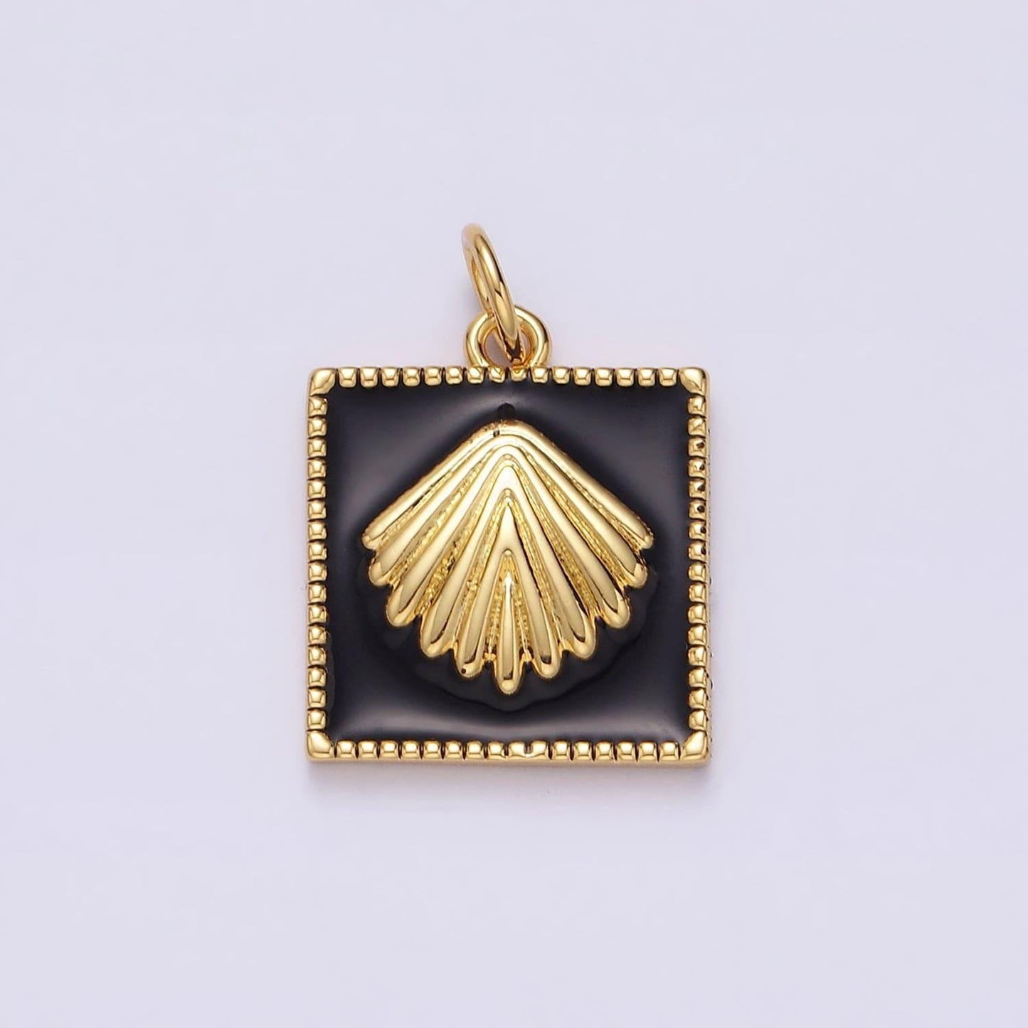 Dainty gold filled scallop shell charm black enamel medallion pendant for necklace ocean summer tropical beach under the sea inspired ac1270