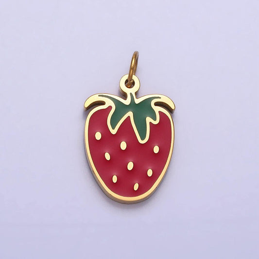 Gold strawberry pendant, strawberry necklace charm cute fruit charm stainless steel fruit food jewelry inspired for jewelry making p-926