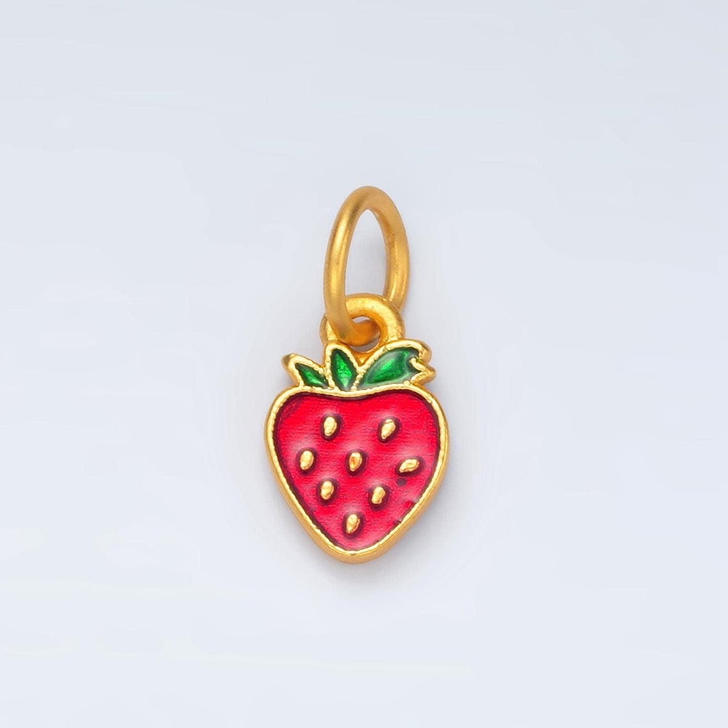 24k gold filled mini flat strawberry enamel fruit charm | m-144