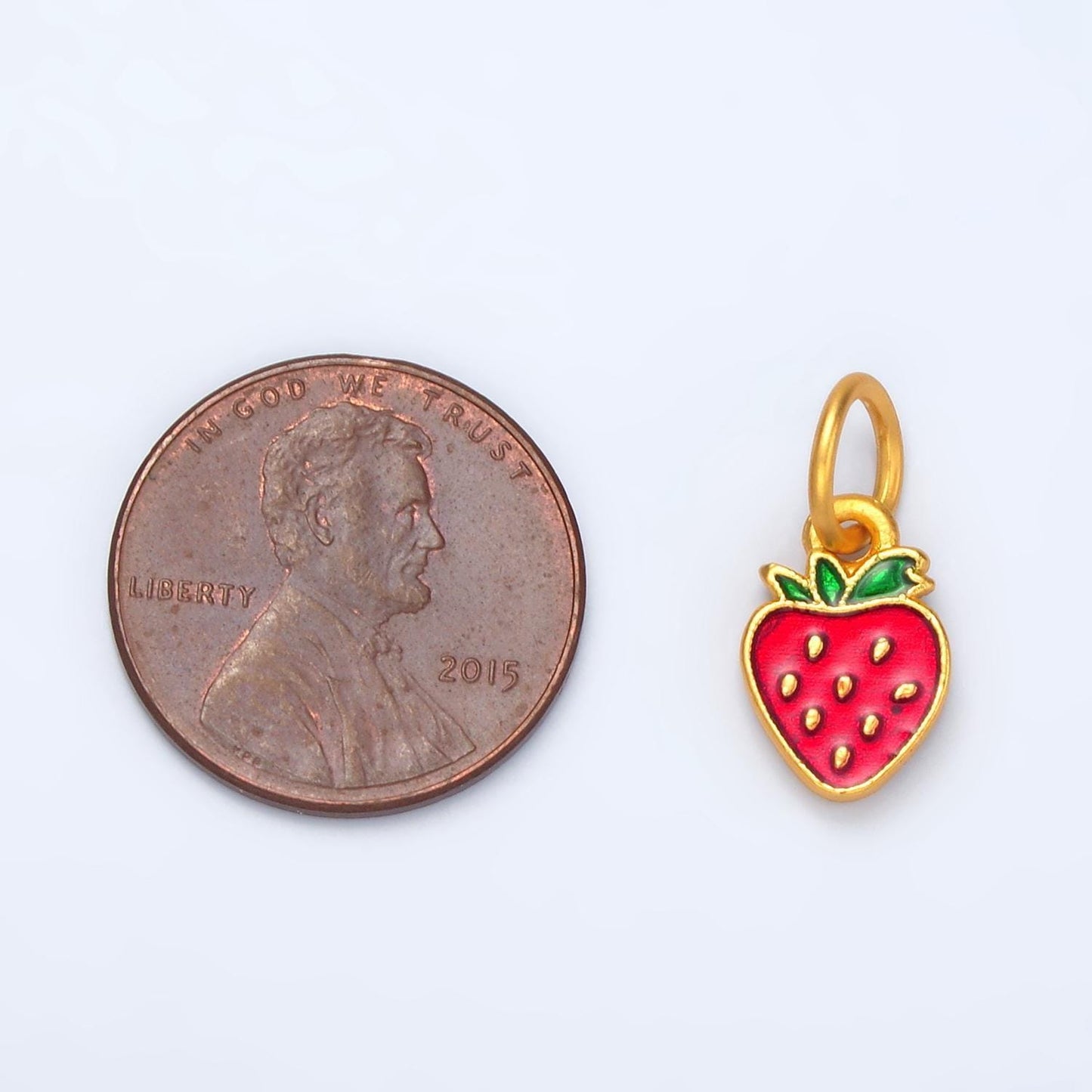 24k gold filled mini flat strawberry enamel fruit charm | m-144