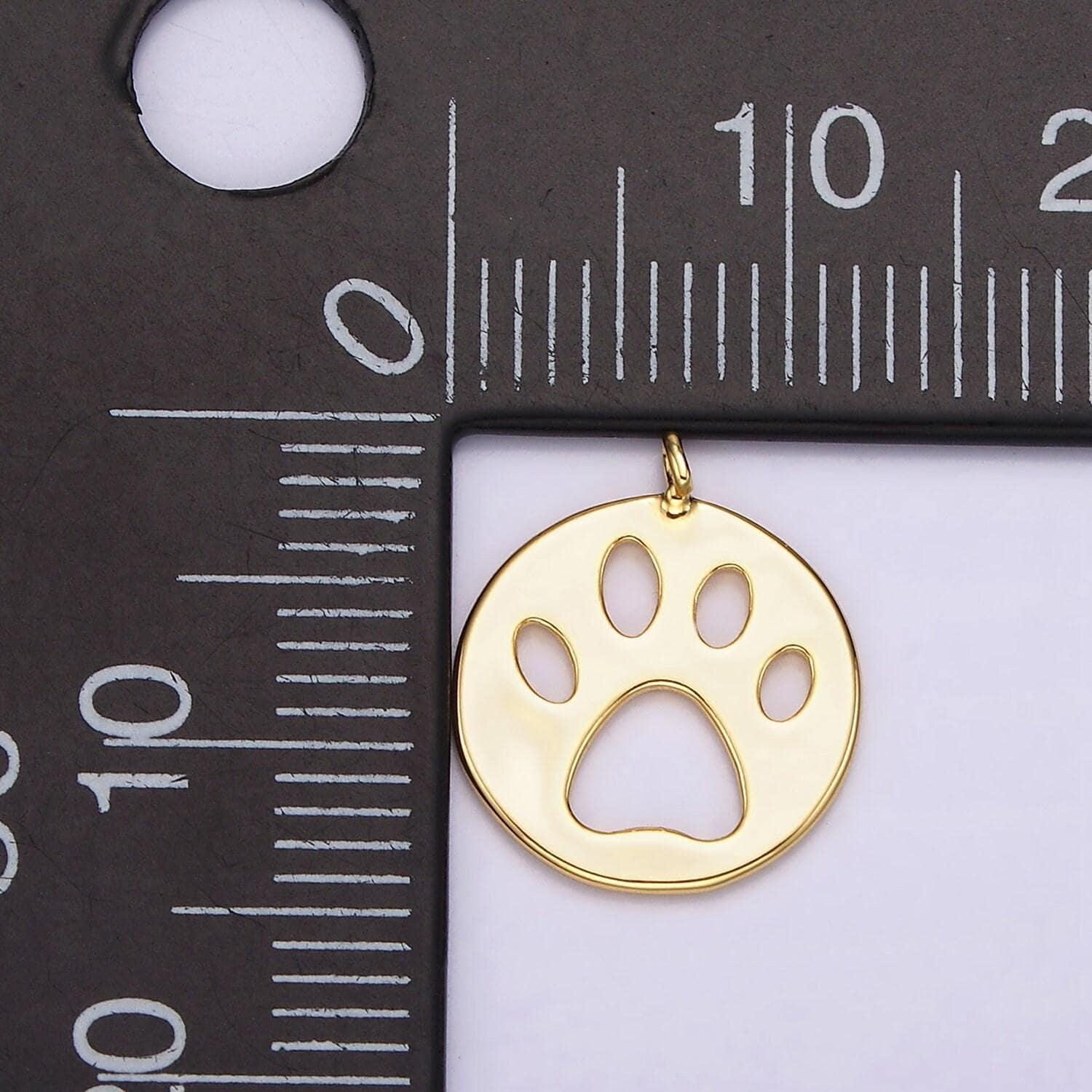 14k gold filled 12mm pawprint pet animal round open charm | ac866