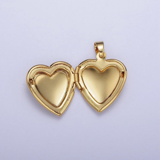 Gold decorative heart locket pendant, 24k gold plated love heart openable locket charm | x-678