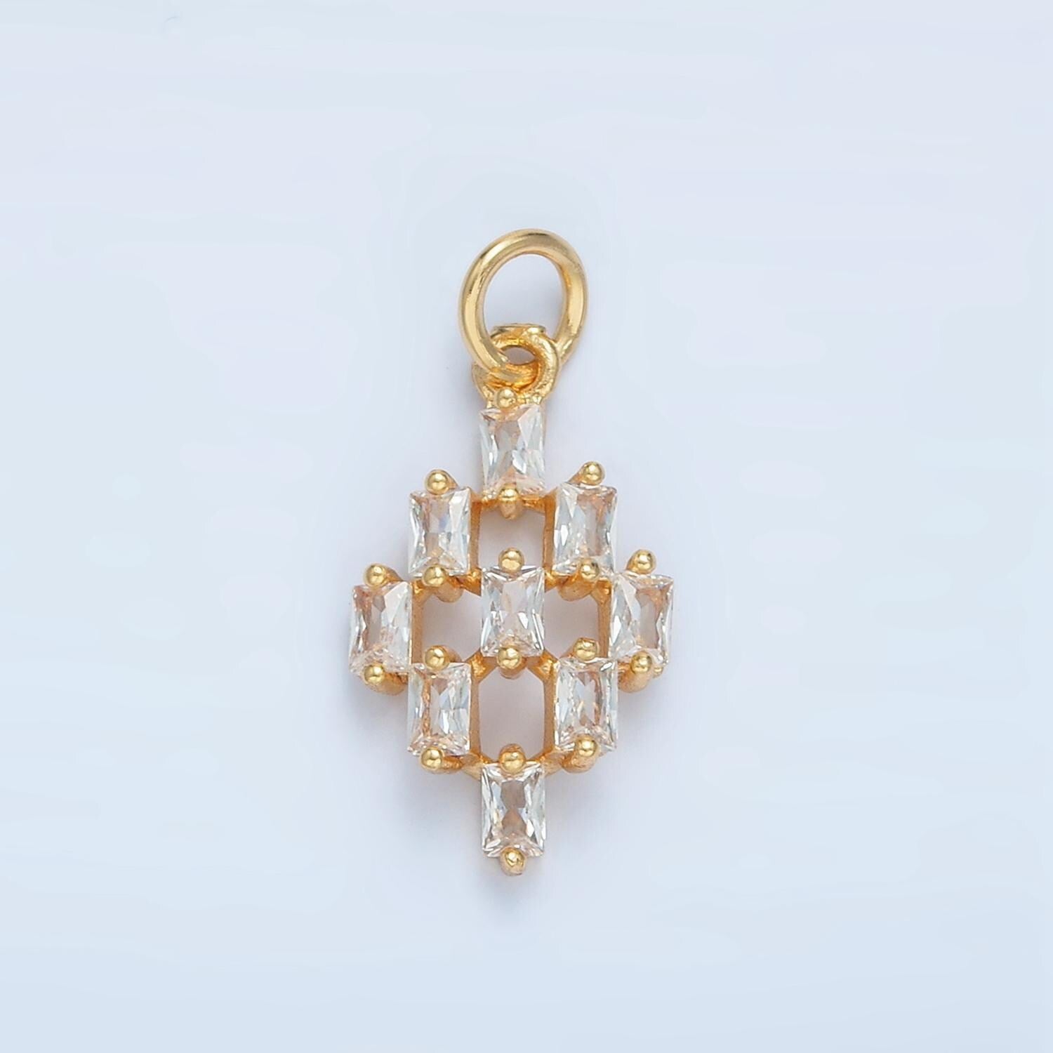 Clear cz baguette geometric checkered open charm | x-290