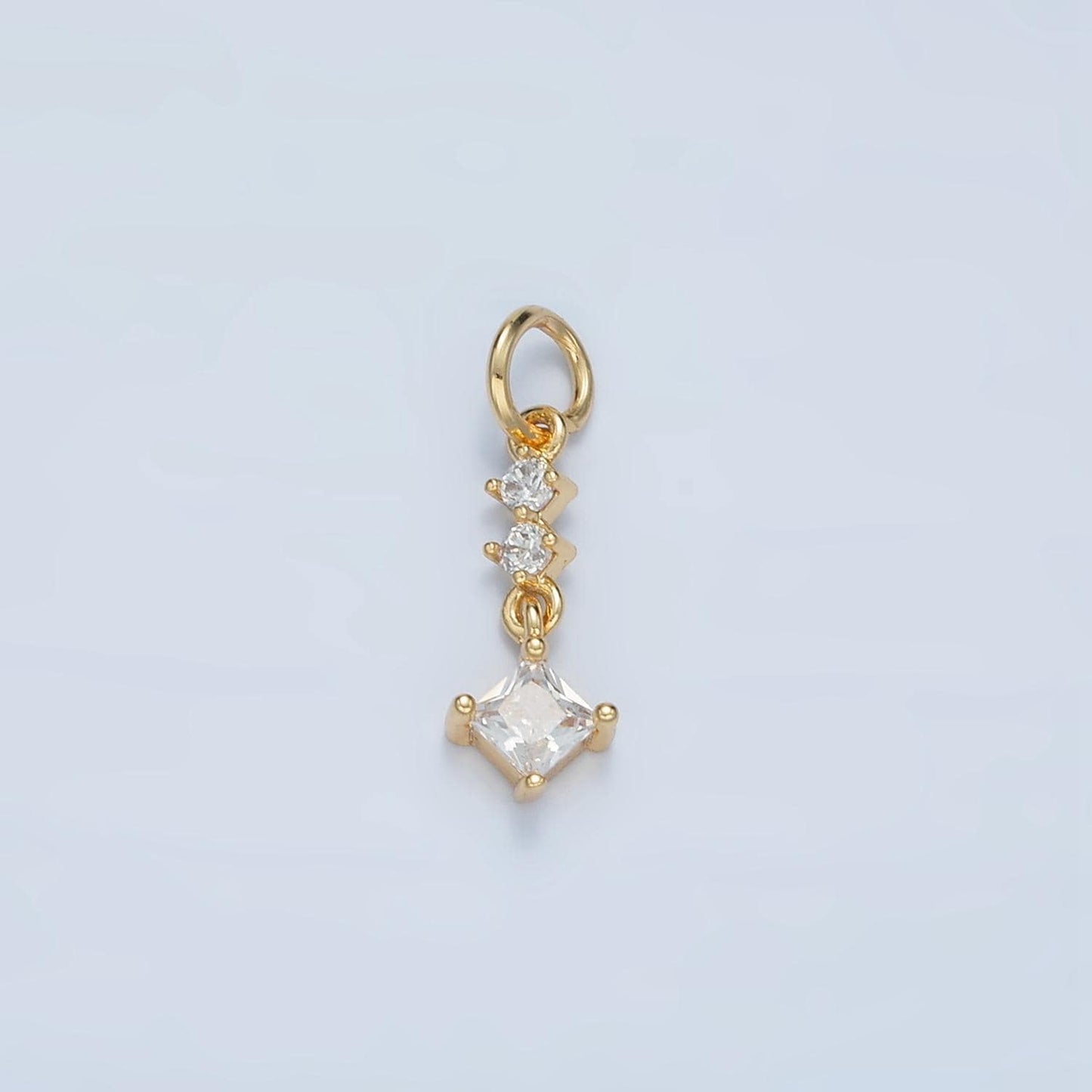 Linear clear cz rhombus drop gold filled abstract charm | e-738