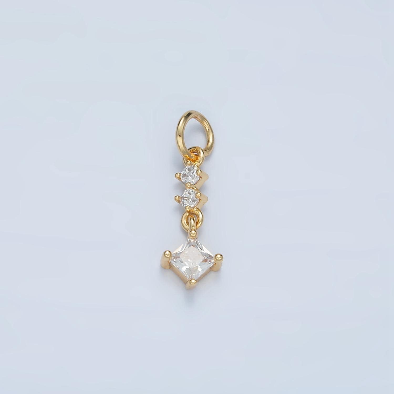 Linear clear cz rhombus drop gold filled abstract charm | e-738