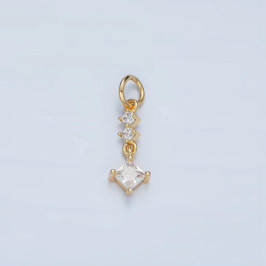 Linear clear cz rhombus drop gold filled abstract charm | e-738