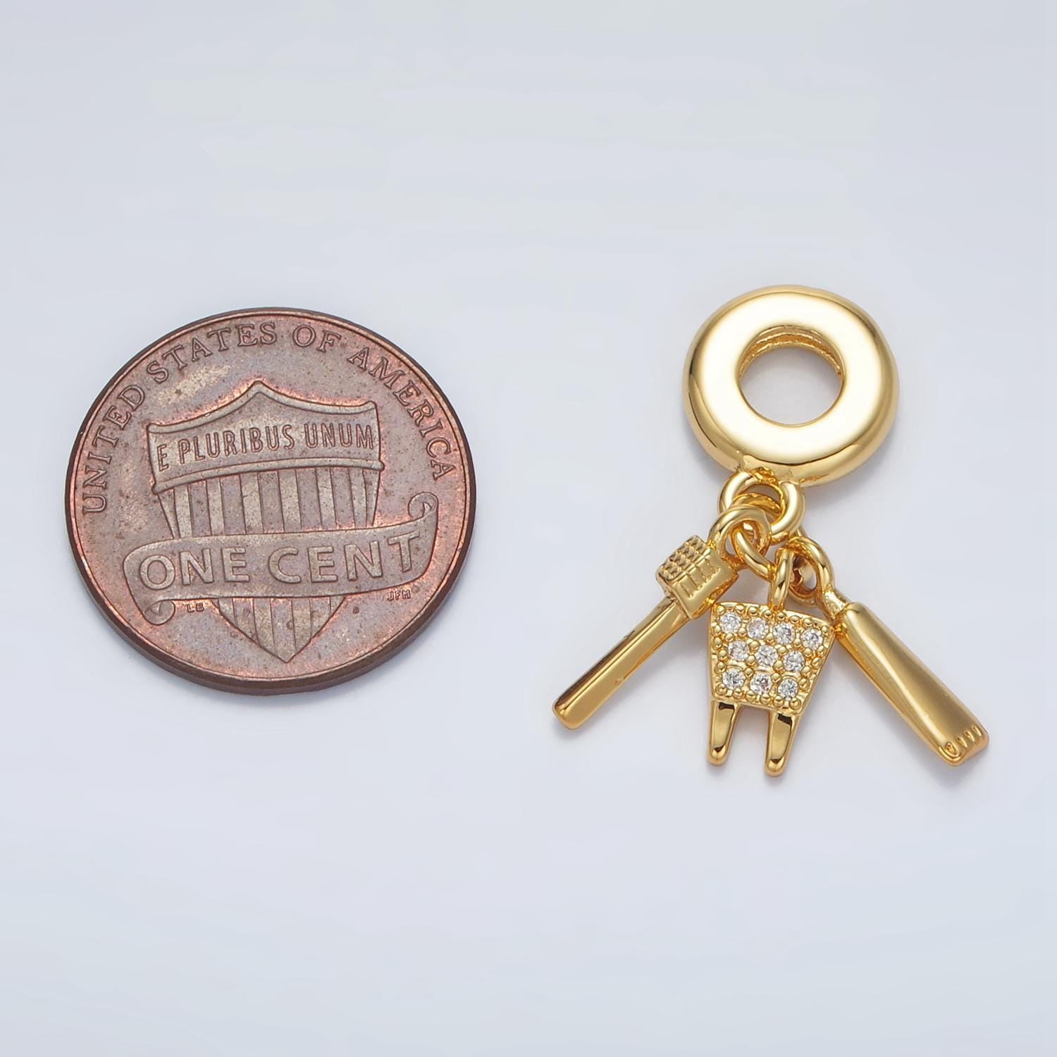 24 gold filled dentist theme toothbrush/tooth/toothpaste rondelle bail drop pendant | ac-086