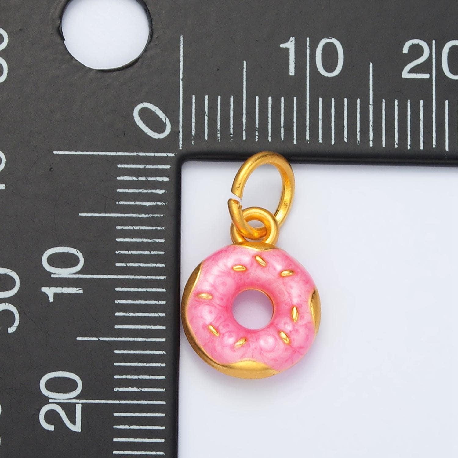 24k gold filled pink glaze donut w/ sprinkles food charm | m-152