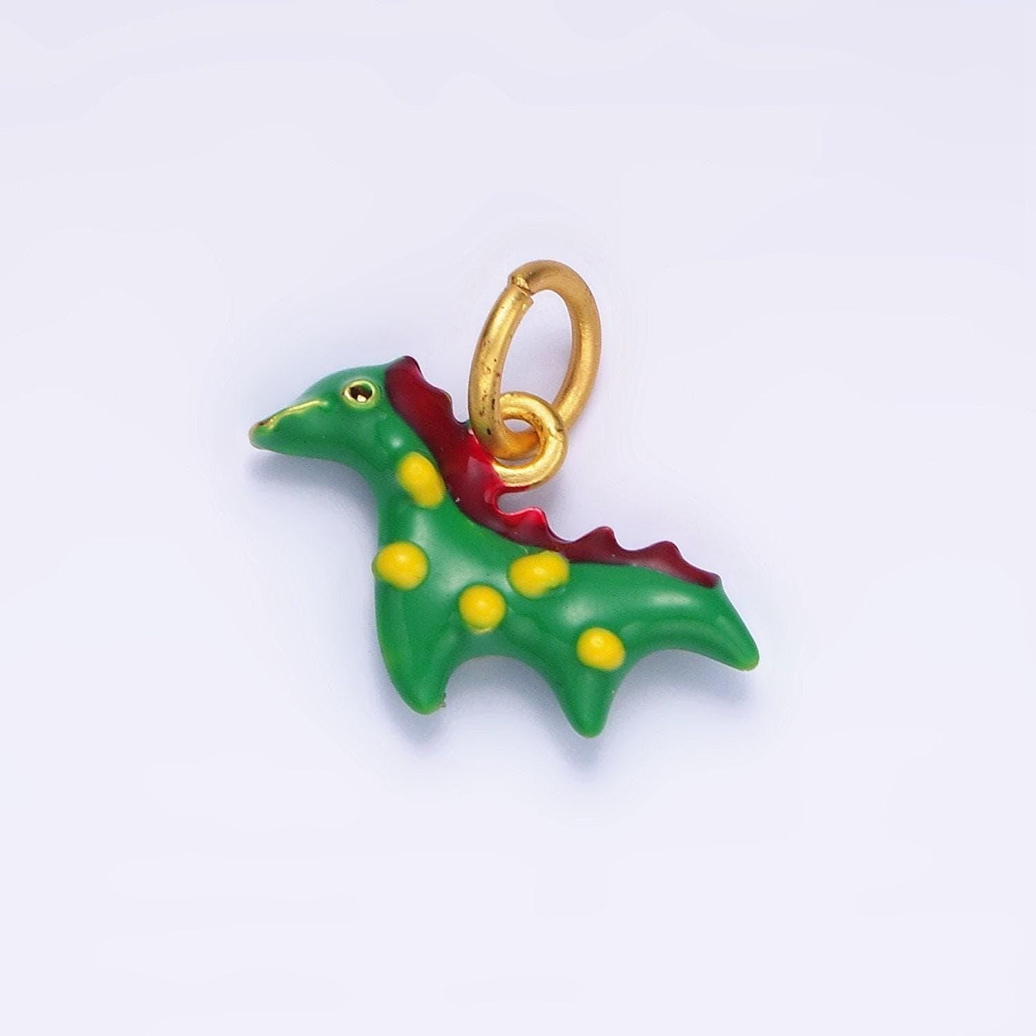 Kawaii enamel dragon charm green mythical animal pendant for kids jewelry making bracelet earring necklace component ag699