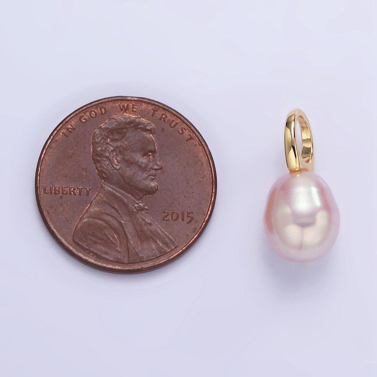 18k gold filled 8mm mauve pink freshwater pearl oval drop pendant | p-1887
