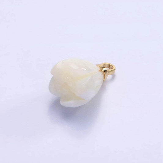 14k gold filled white pearl tulip flower bud drop pendant for minimalist jewelry making supply | ag-688