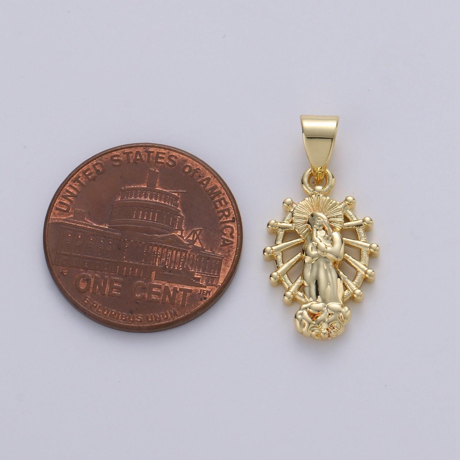 Dainty charm 24k gold virgin mary pendant, lady guadalupe oval charm, mother of jesus medallion pendant necklace
