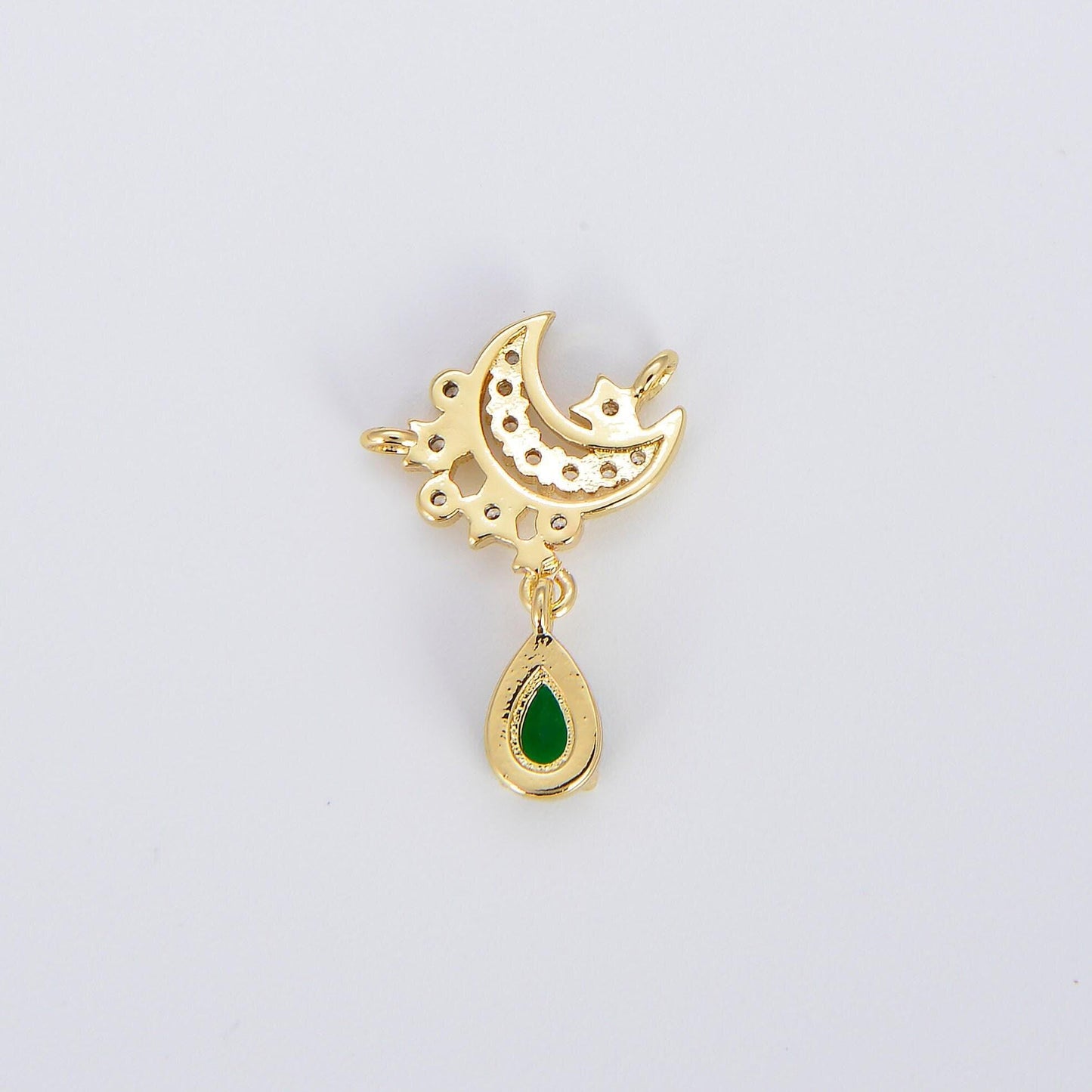 Dainty crescent moon charm connector with double bail cz pave celestial star rolo cable lariat link connector f830
