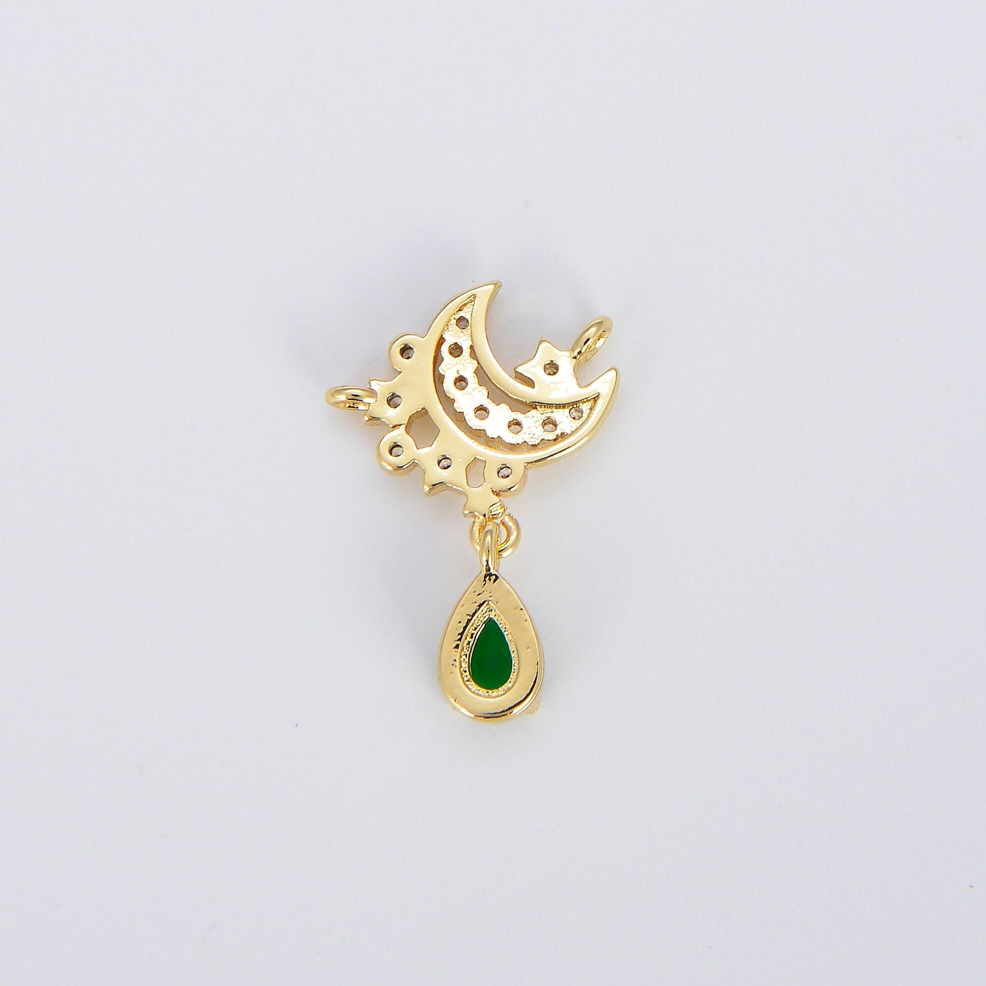 Dainty crescent moon charm connector with double bail cz pave celestial star rolo cable lariat link connector f830