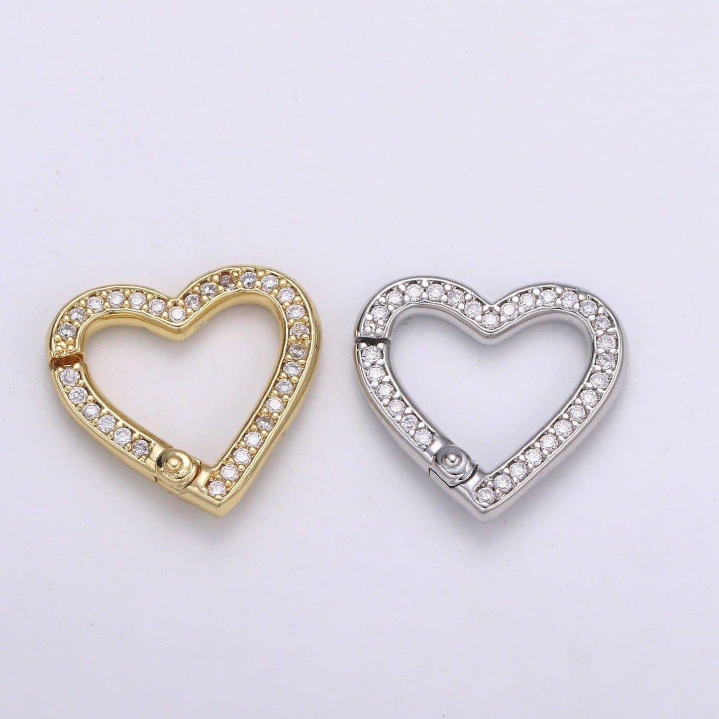 1pc double sided heart pull gate ring clasp, love clasp, interlocking clasp, pave cubic heart clasps, gold silver color option,1107,1108