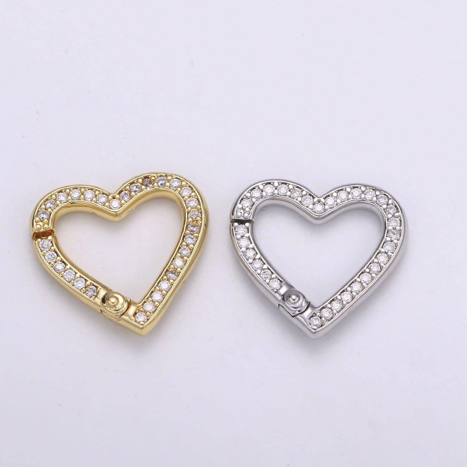 1pc double sided heart pull gate ring clasp, love clasp, interlocking clasp, pave cubic heart clasps, gold silver color option,1107,1108