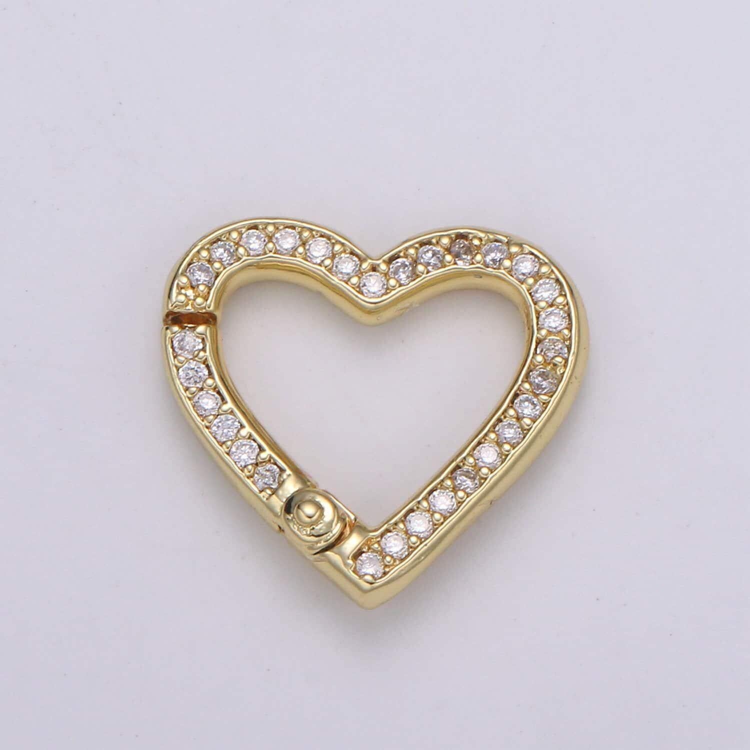 1pc double sided heart pull gate ring clasp, love clasp, interlocking clasp, pave cubic heart clasps, gold silver color option,1107,1108