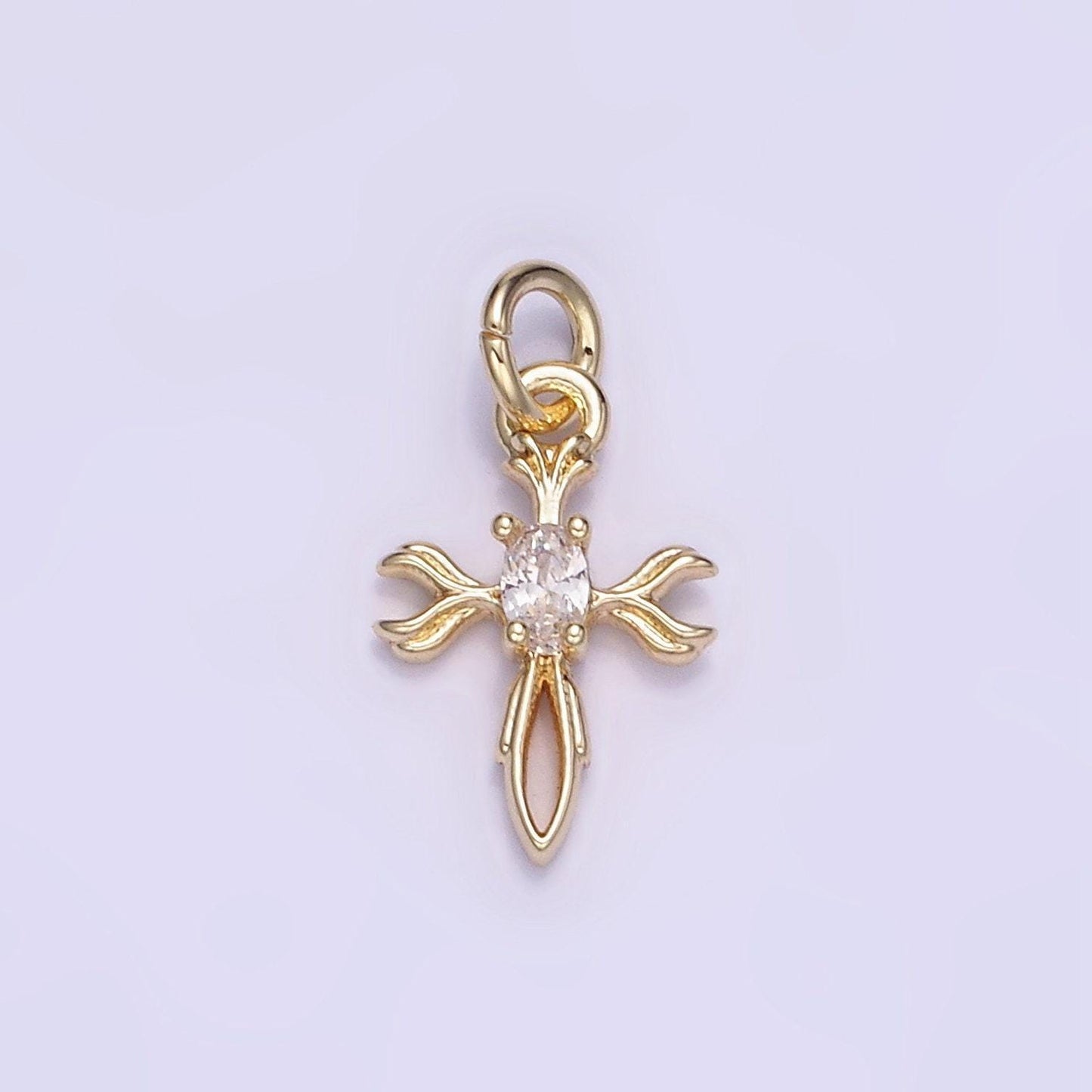 Mini 14k gold filled clear micro paved oval cz cross charm religious pendant tiny cross charm | w-530
