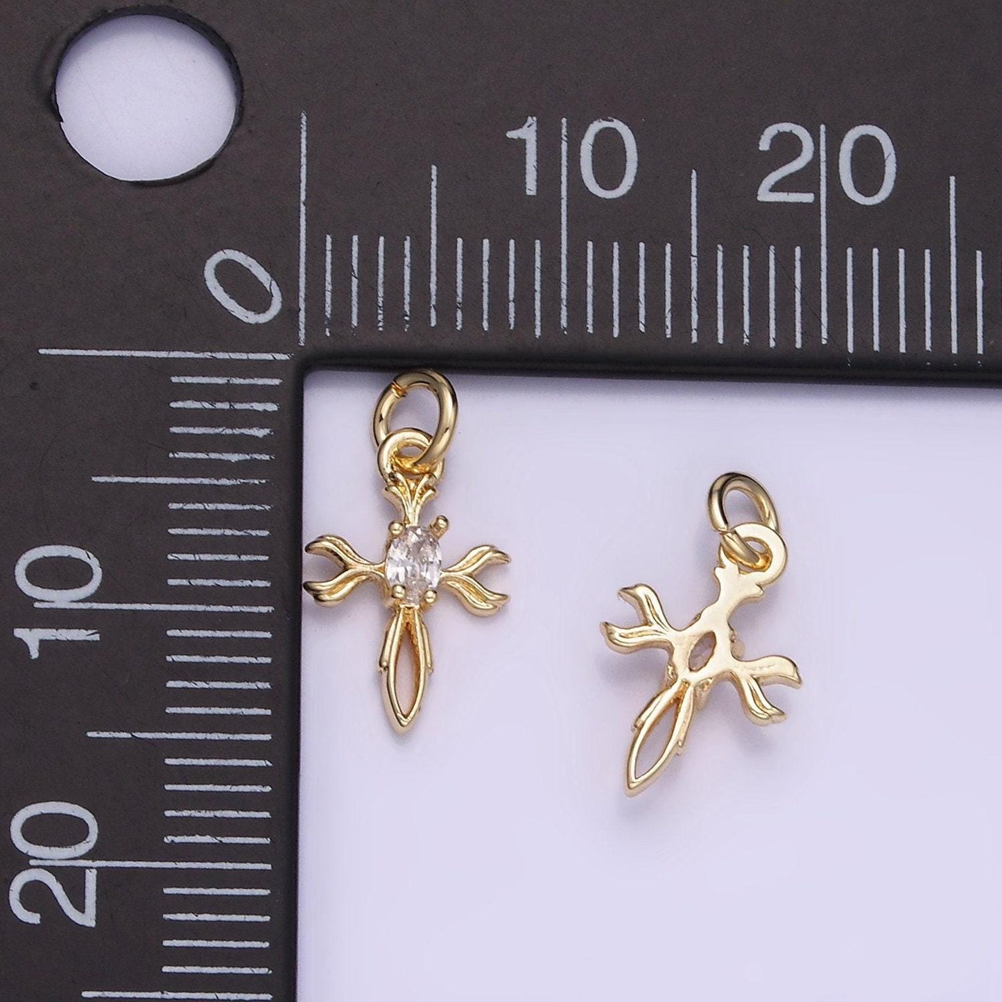 Mini 14k gold filled clear micro paved oval cz cross charm religious pendant tiny cross charm | w-530