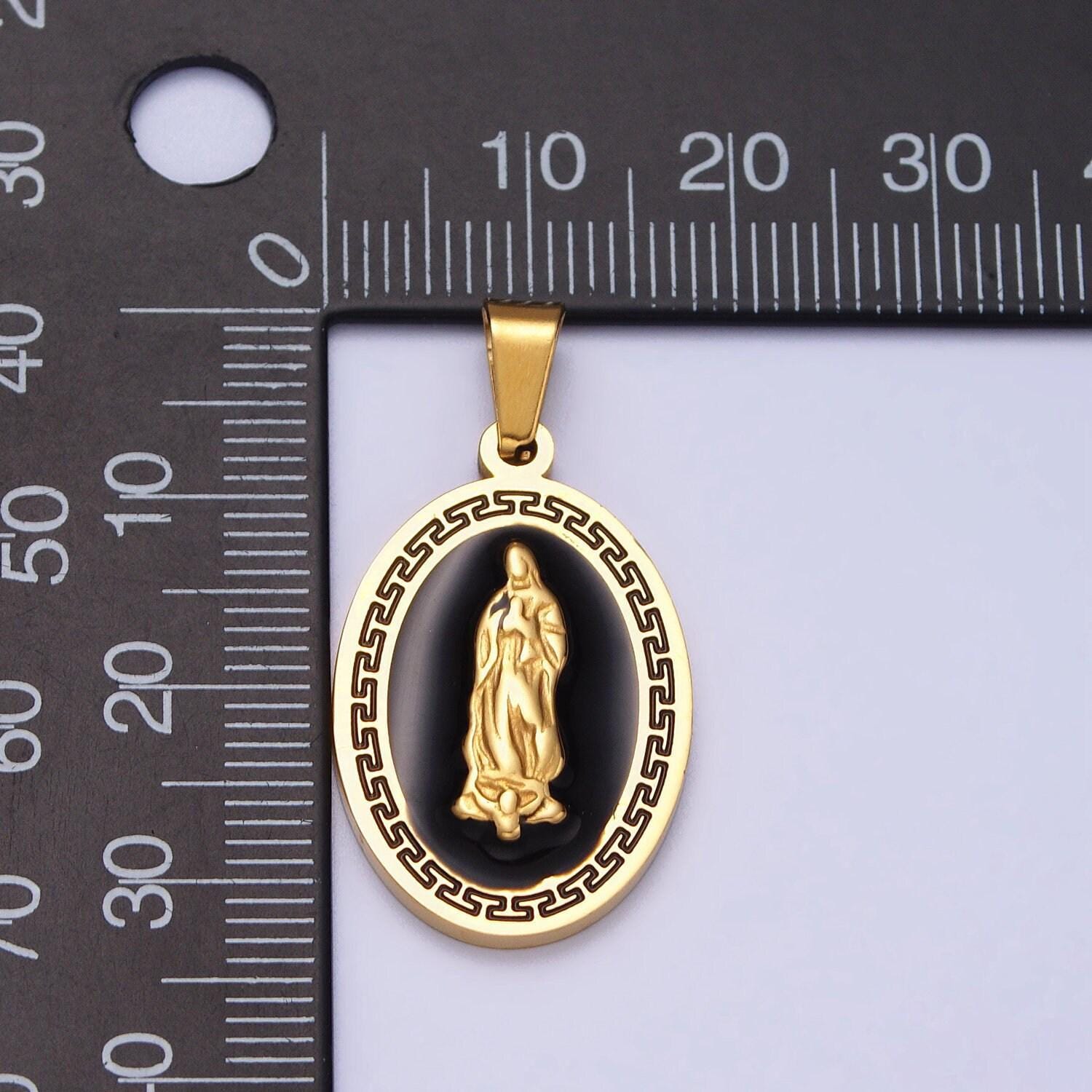 Gold lady guadalupe religious pendant necklace black enamel virgin mary charm protection charm our lady of guadalupe catholic jewelry j619