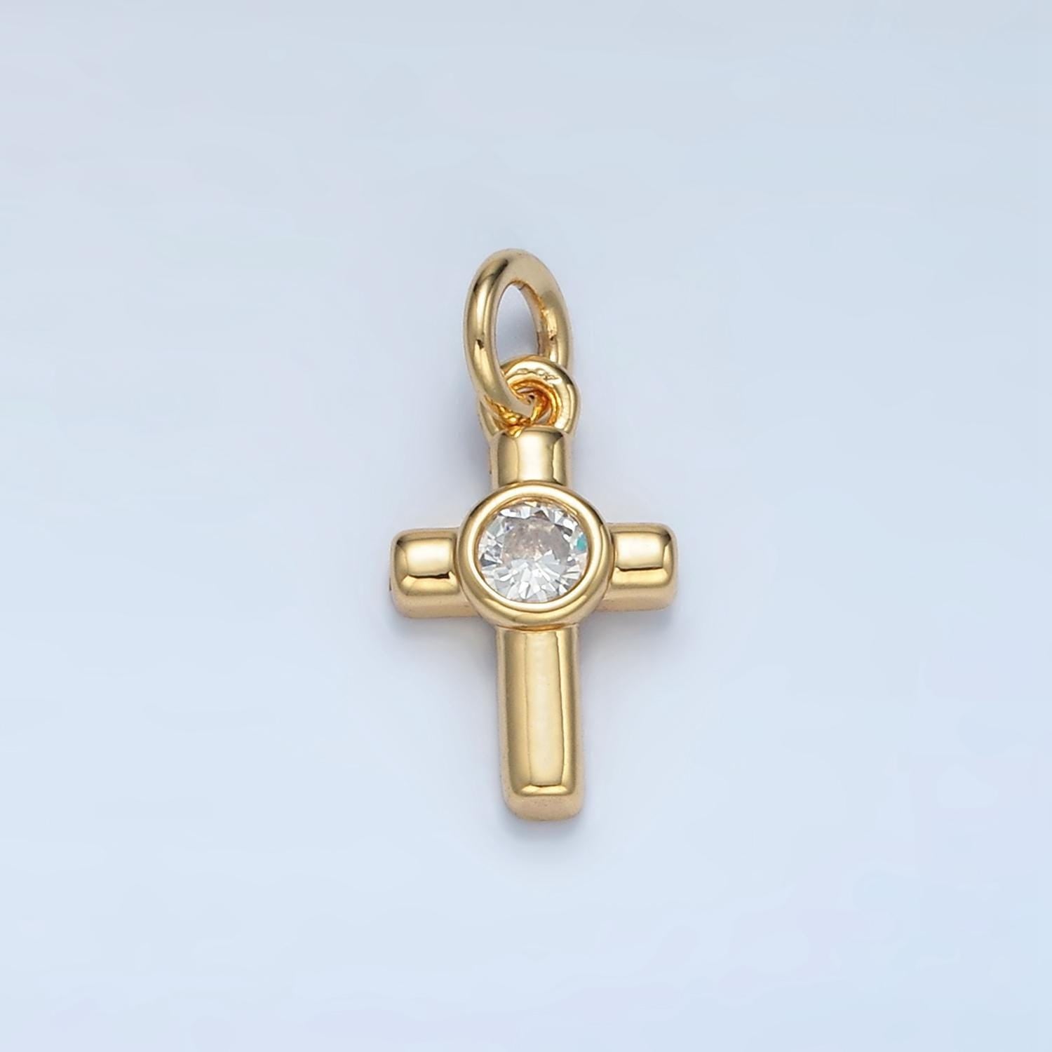 Singular cz on 24k gold filled small religious cross charm | e-180