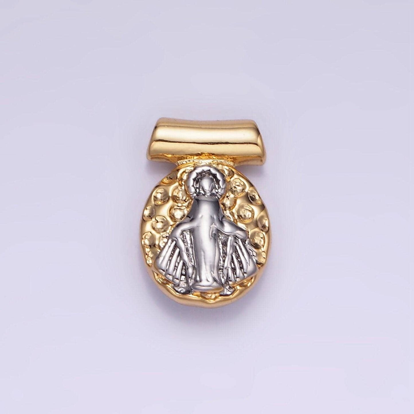 Mini rustic gold style mixed metal miraculous lady charm hammered gold medallion for necklace religious jewelry making | aa-1154