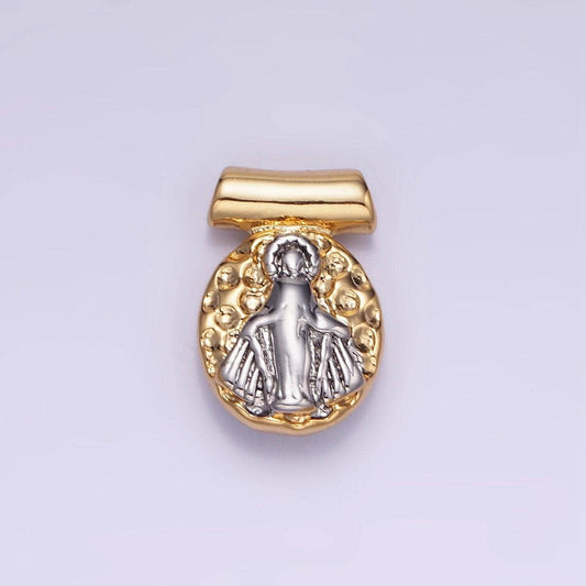 Mini rustic gold style mixed metal miraculous lady charm hammered gold medallion for necklace religious jewelry making | aa-1154