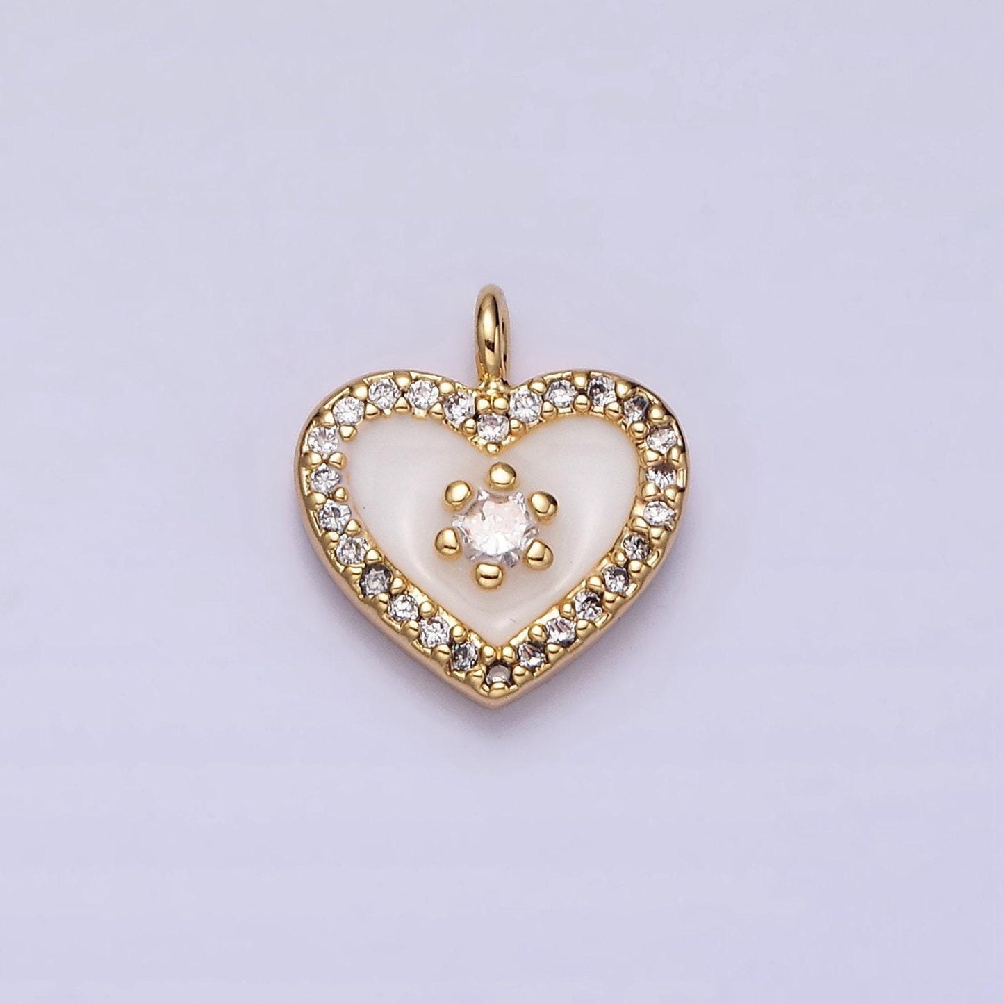 16k gold filled white, black, pink enamel micro paved cz heart charm in gold & silver | ac1300 - ac1305
