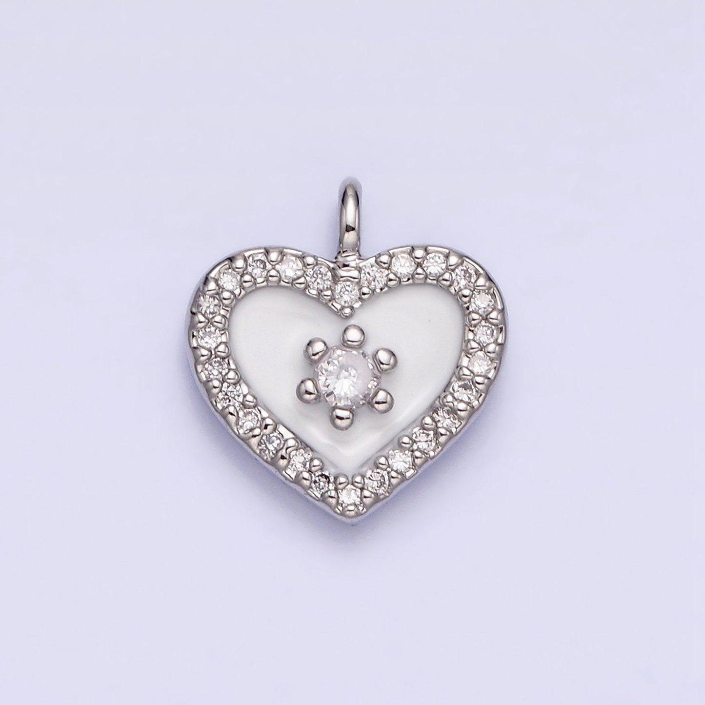 16k gold filled white, black, pink enamel micro paved cz heart charm in gold & silver | ac1300 - ac1305