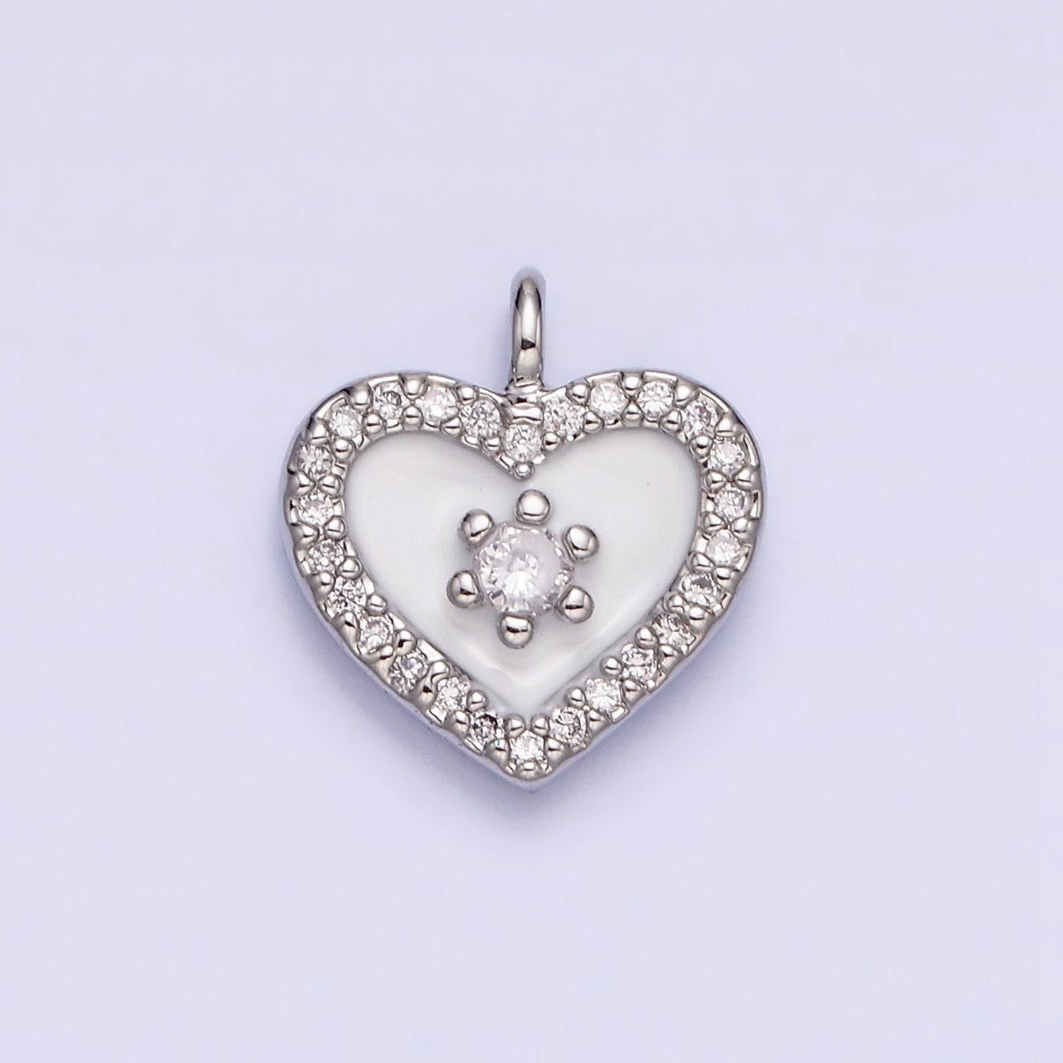 16k gold filled white, black, pink enamel micro paved cz heart charm in gold & silver | ac1300 - ac1305